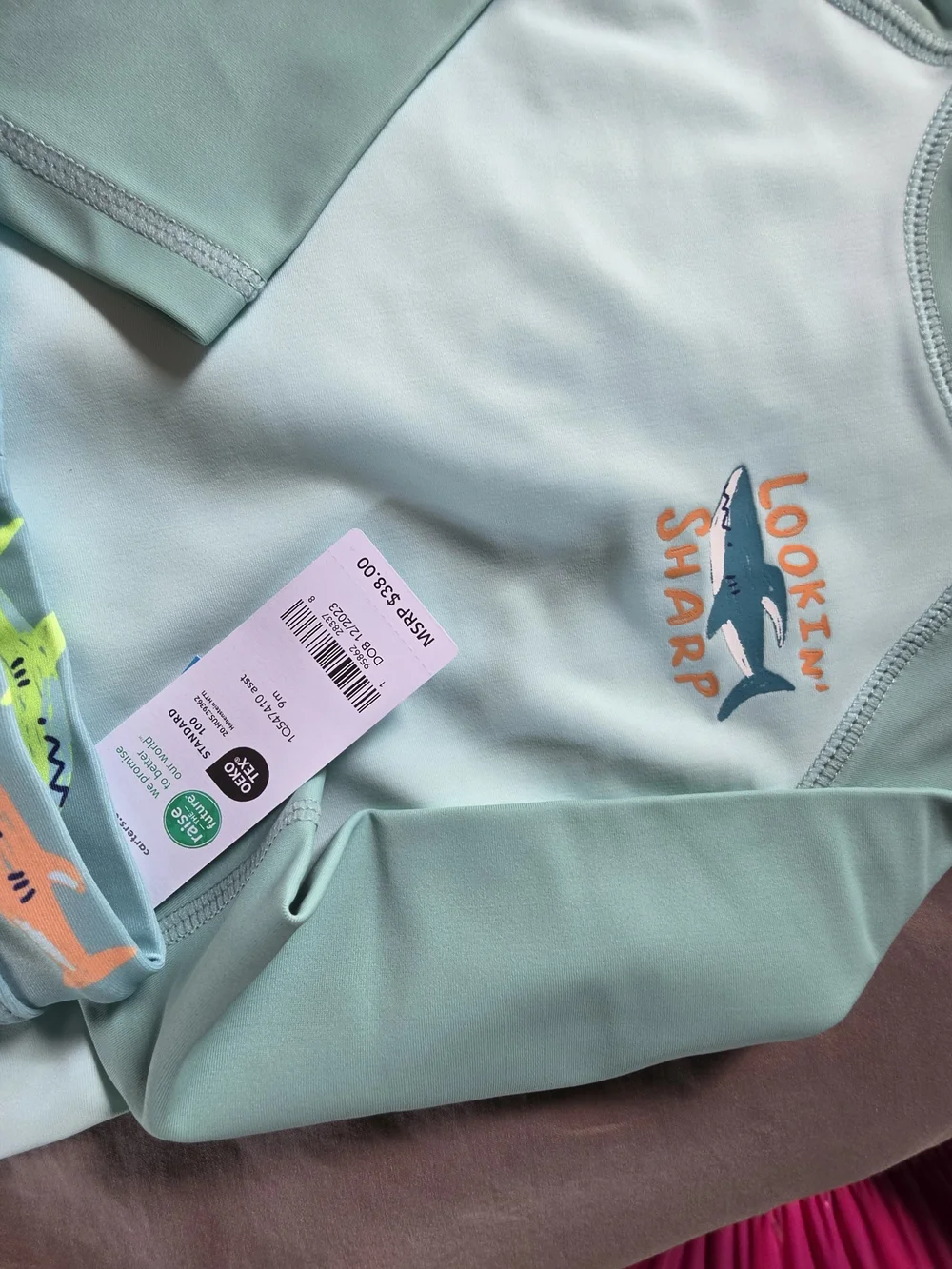 Carter's Mint Green Shark-Print Rash Guard Swim Set
